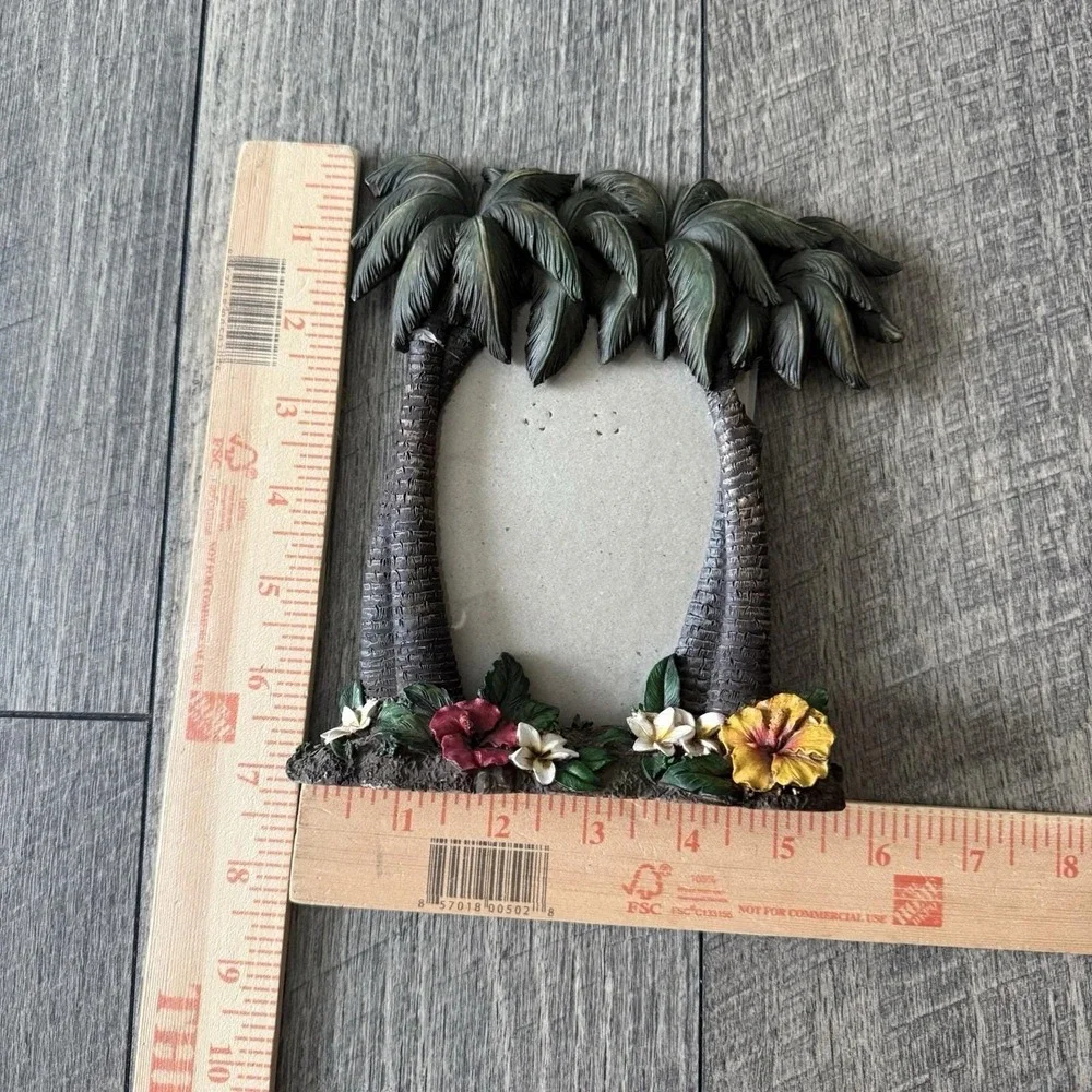 Vintage Tropical Beach Palm Tree 4x6 Ceramic Picture Frame Hibiscus Hawaii Decor